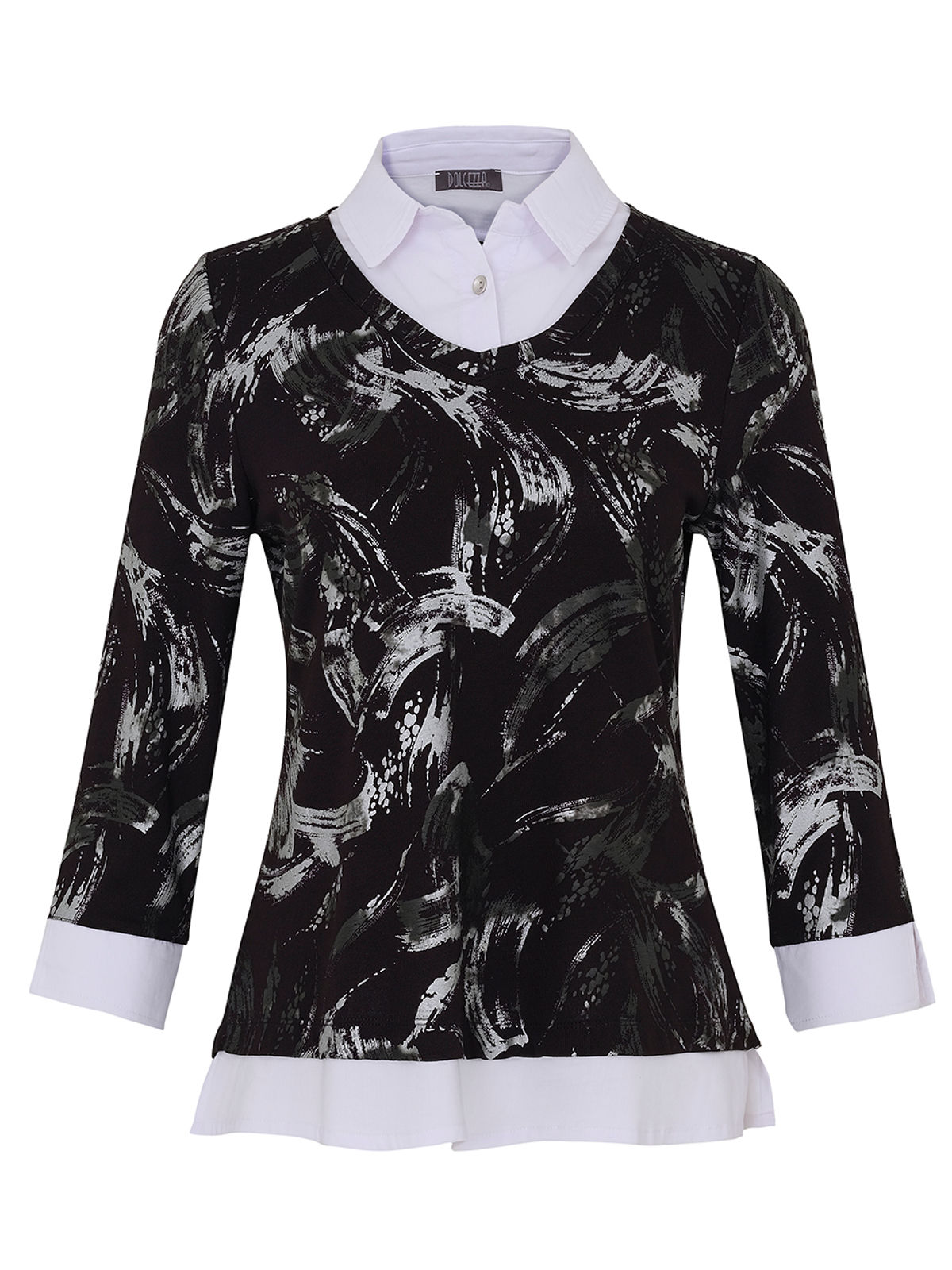 Dolcezza "Silver Brush Strokes" Layered-Look Top 73142